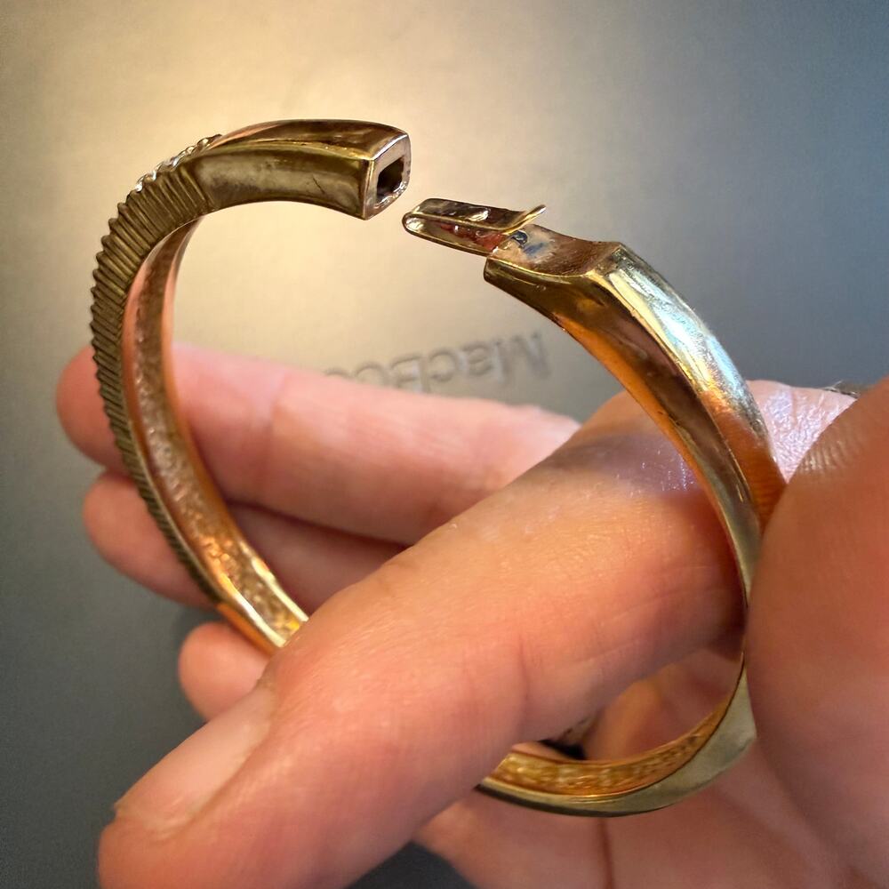 Rare Vintage ROMAN Green & Clear Rhinestone Gold Bracelet - Picture 9 of 9